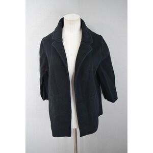 Quince Organic Cotton Knit Blazer Large Black Open Front Cardigan Jacket Womens